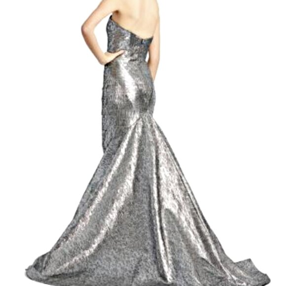 MAC DUGGAL STRAPLESS METALLIC BROCADE MERMAID GOWN in MERCURY sz 16 $598 66025D - Picture 2 of 16